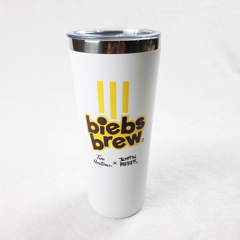 Tim Hortons x Justin Bieber  Biebs Brew Limited Edition Travel Tumbler Mug Straw